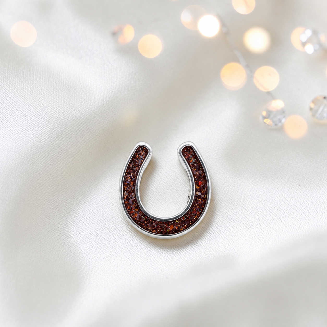 Maverick horseshoe ashes charm, in copper mocha, handcrafted in Lancashire UK - by Keepsake Memorial Jewellery 