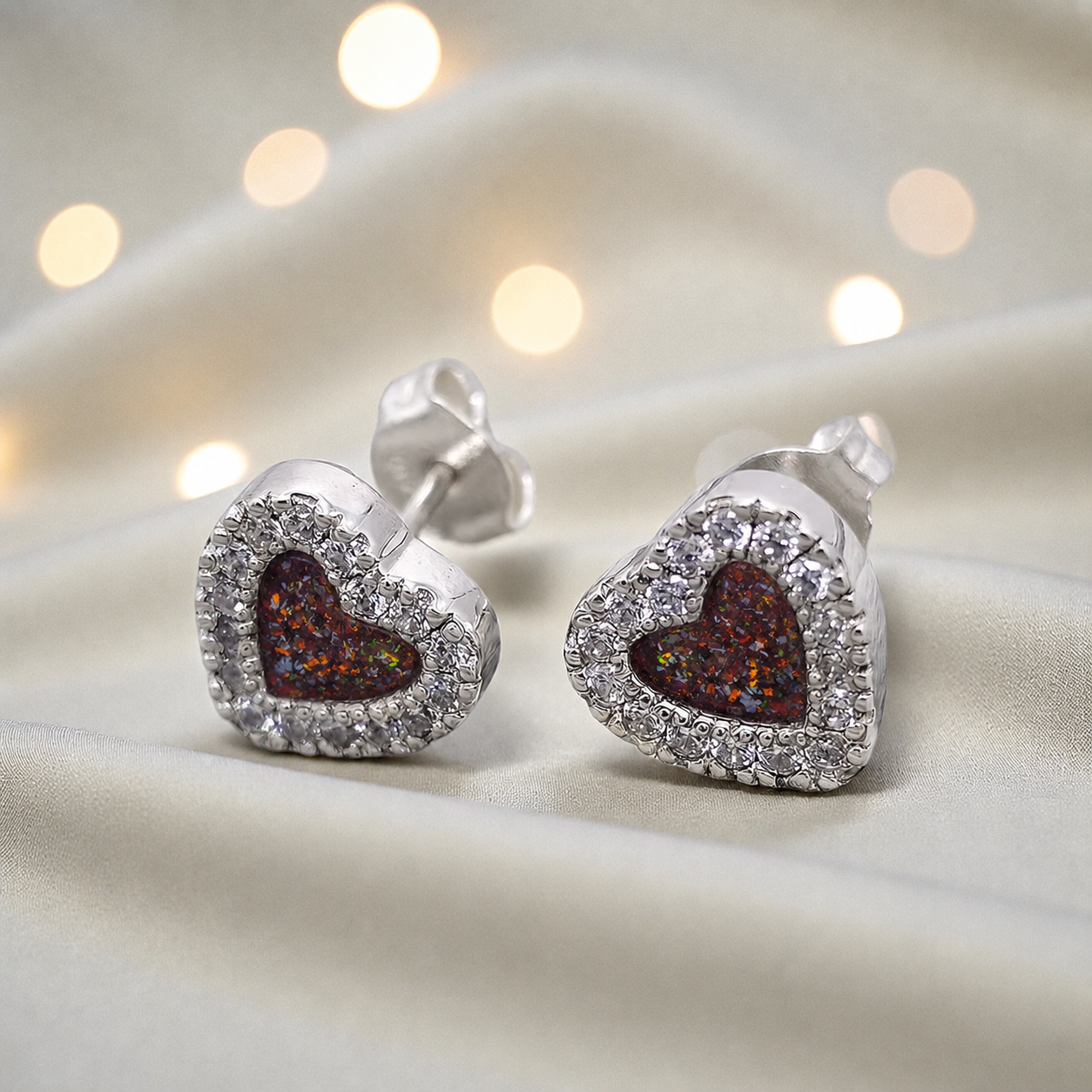 Keepsake Memorial Sterling Silver Heart Ashes Earrings Opal Dawn in Copper Mocha