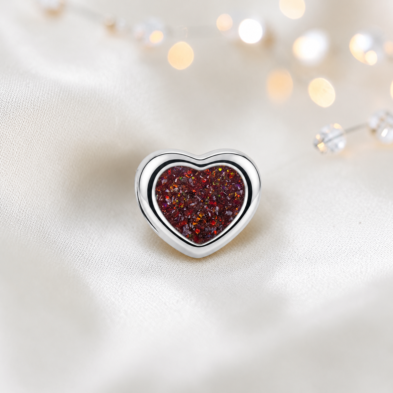 Copper mocha sterling silver peaceful heart ashes memorial charm, handcrafted in Lancashire by keepsake memorial
