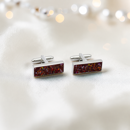 Copper mocha Pillar sterling silver memorial ashes cufflinks, handcrafted in Lancashire UK