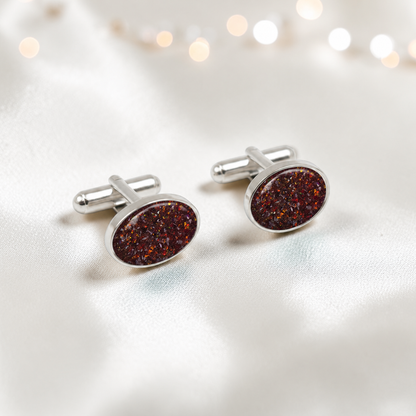Copper mocha Pulse sterling silver oval memorial ashes cufflinks, handcrafted in Lancashire UK