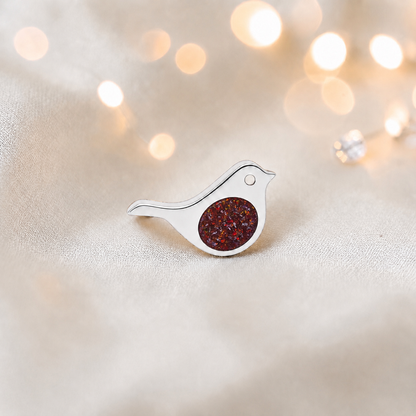 Keepsake memorial silver Robin  ashes charm, in copper mocha, handcrafted in Lancashire, UK