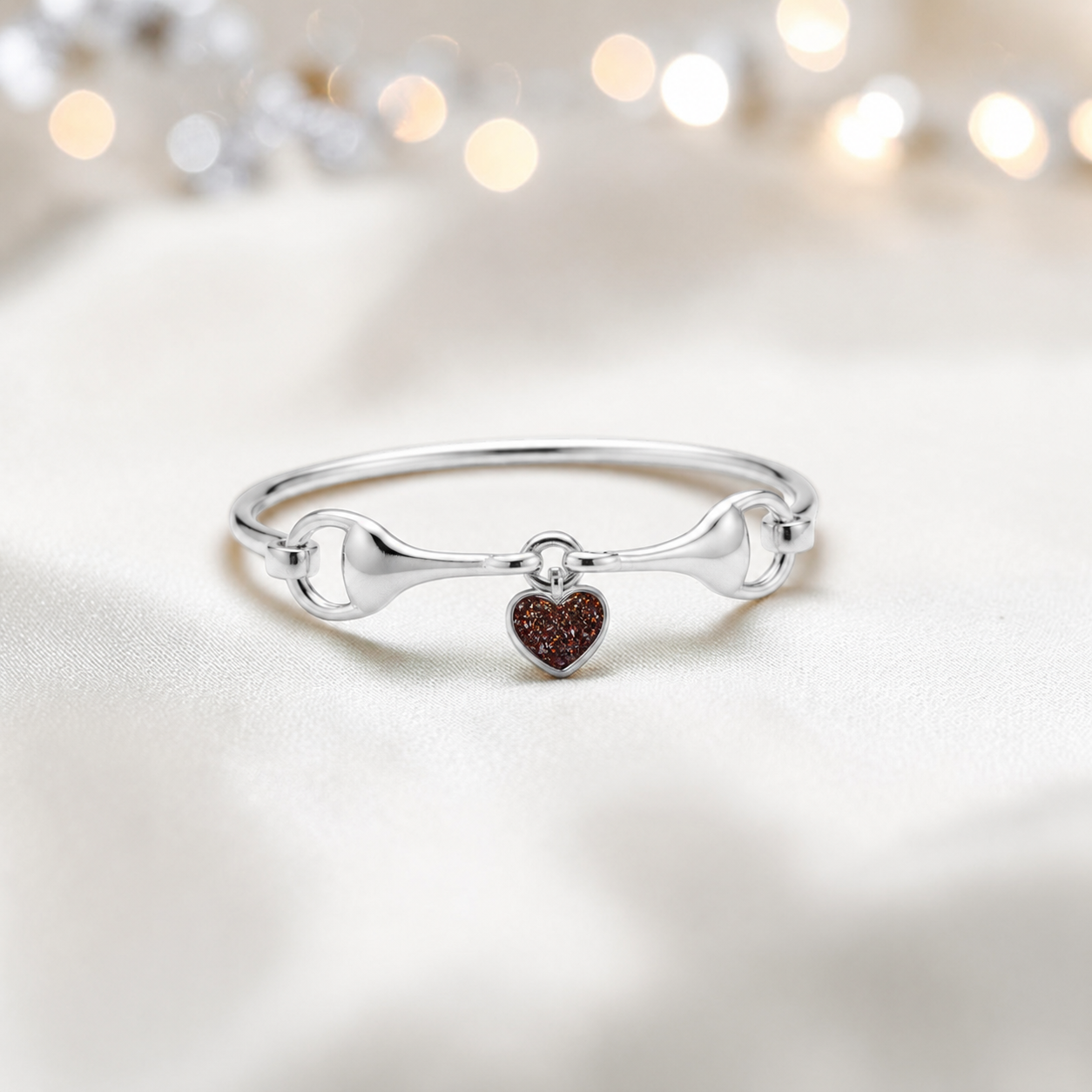 Silver Rocket snaffle bit ashes bangle in copper mocha,  handcrafted in Lancashire UK - by Keepsake Memorial Jewellery