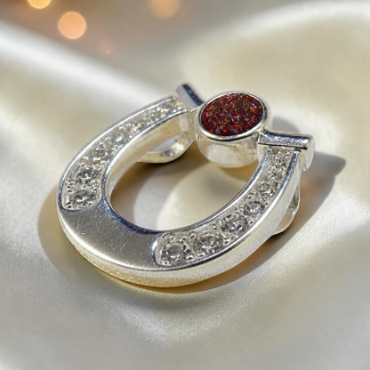 Sparkle horseshoe ashes pendant in copper mocha,  handcrafted in Lancashire UK - by Keepsake Memorial Jewellery