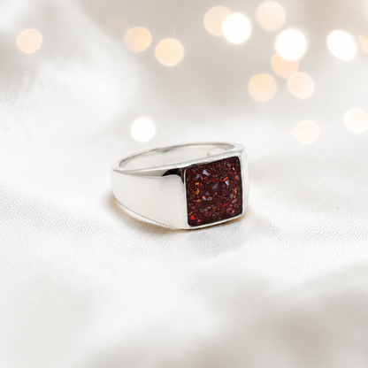 Copper Mocha Valor men's sterling silver memorial signet ring, handcrafted in Lancashire UK by Keepsake Memorial Jewellery