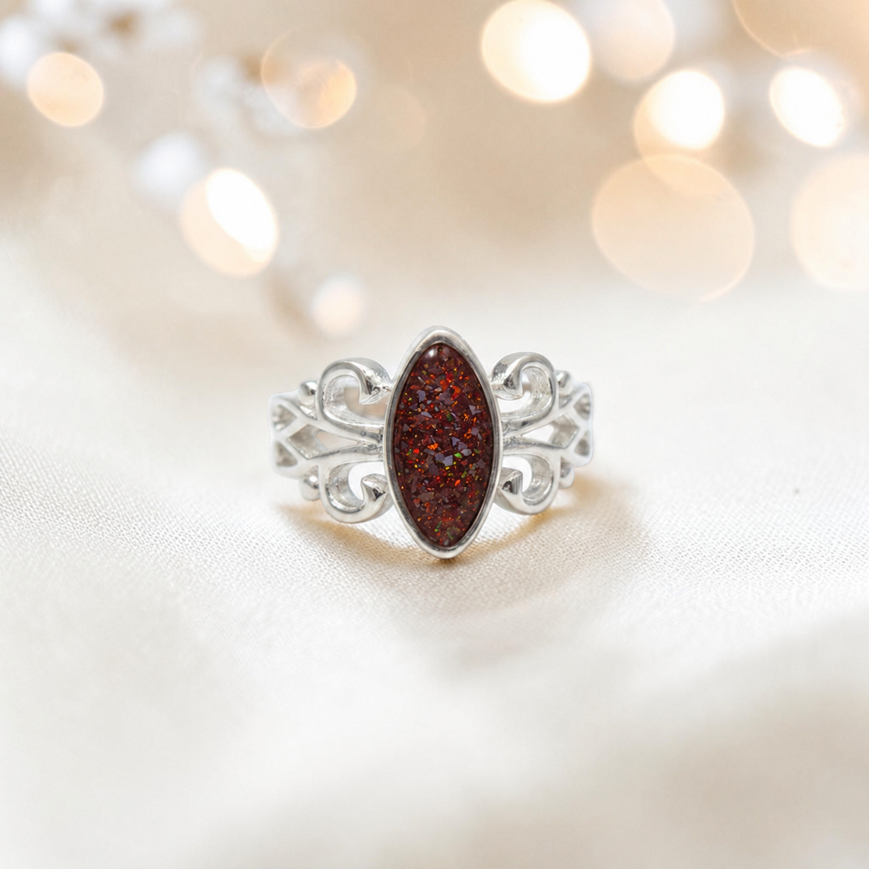 Keepsake Memorial Silver Willow Ashes Ring in Copper Mocha - Handcrafted in the UK