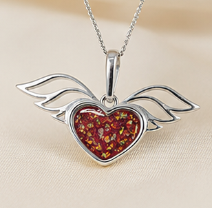Keepsake Memorial Silver Ladies Winged Heart Ashes Pendant - Sirius