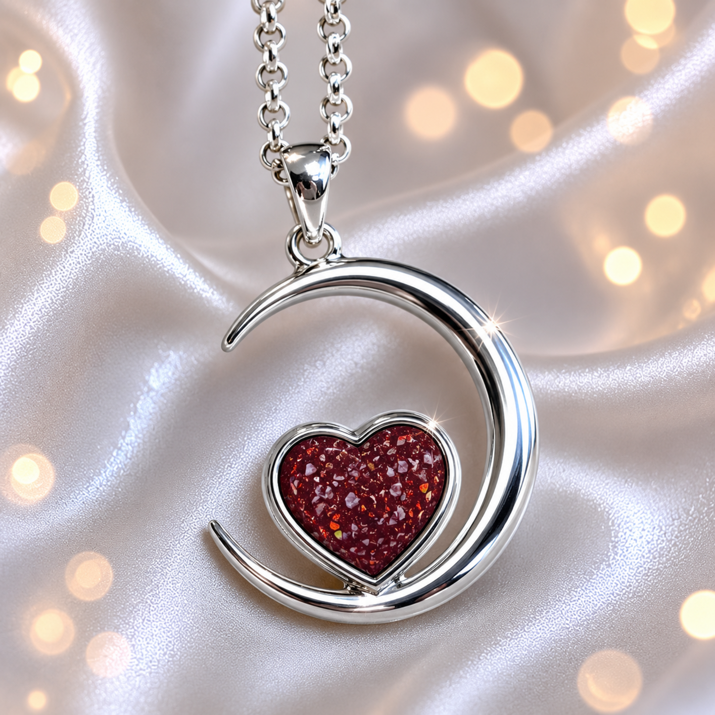 silver moon and heart pendant, handcrafted in lancashire 