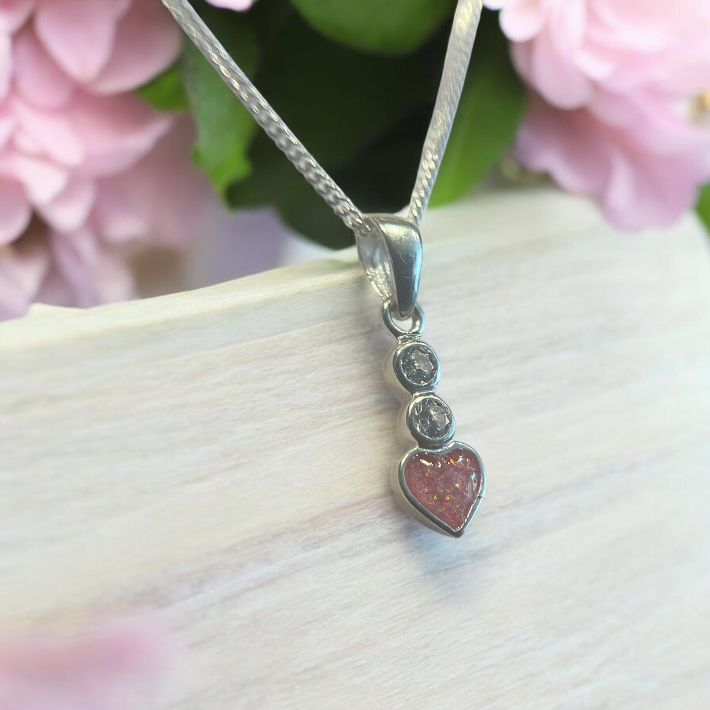 Small Silver Heart And Cz Drop Pendant