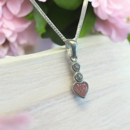 Small Silver Heart And Cz Drop Pendant