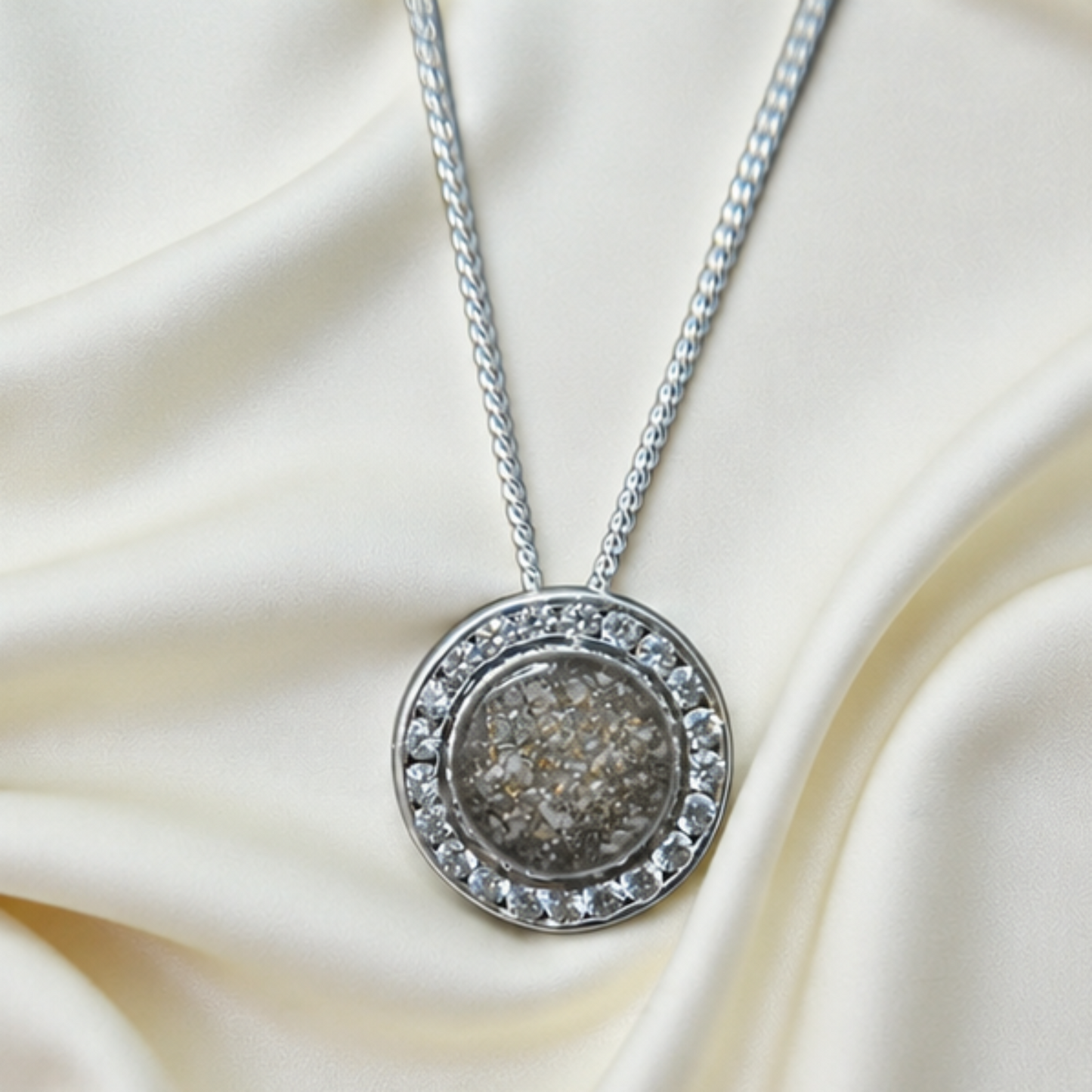 Keepsake Memorial  Silver Ladies Sparkling Round Ashes Pendant - Alderan