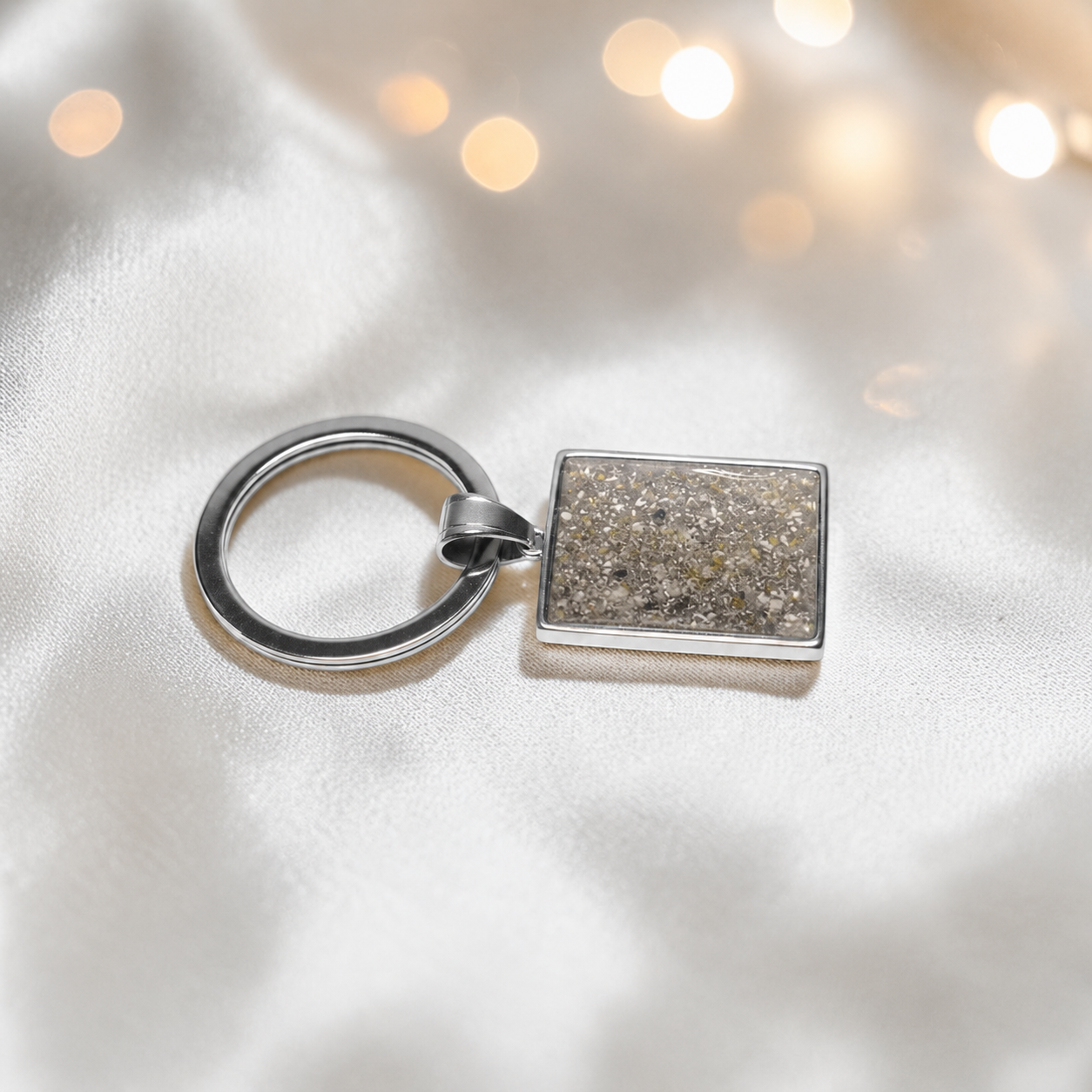 Stainless steel always with me keyring in natural ash, handcrafted in Lancashire, UK - by Keepsake Memorial Jewellery