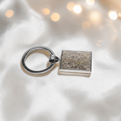 Stainless steel always with me keyring in natural ash, handcrafted in Lancashire, UK - by Keepsake Memorial Jewellery