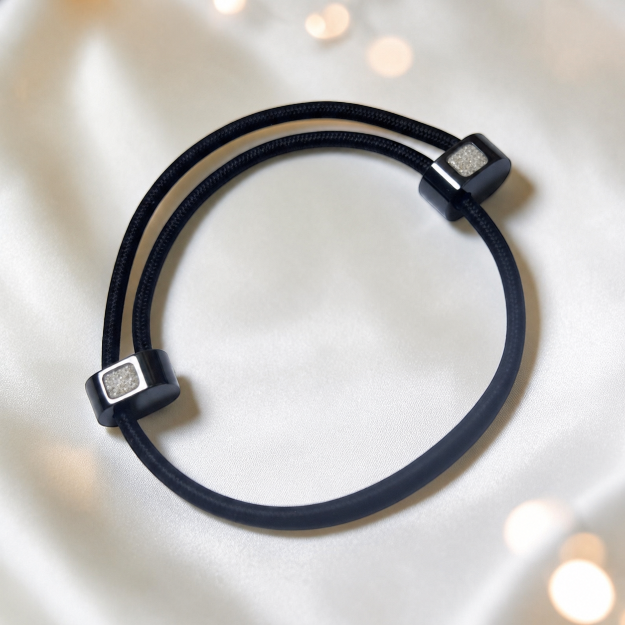 Natural ash Atlas men's stainless steel and cord memorial bracelet , handcrafted in Lancashire UK by Keepsake Memorial Jewellery