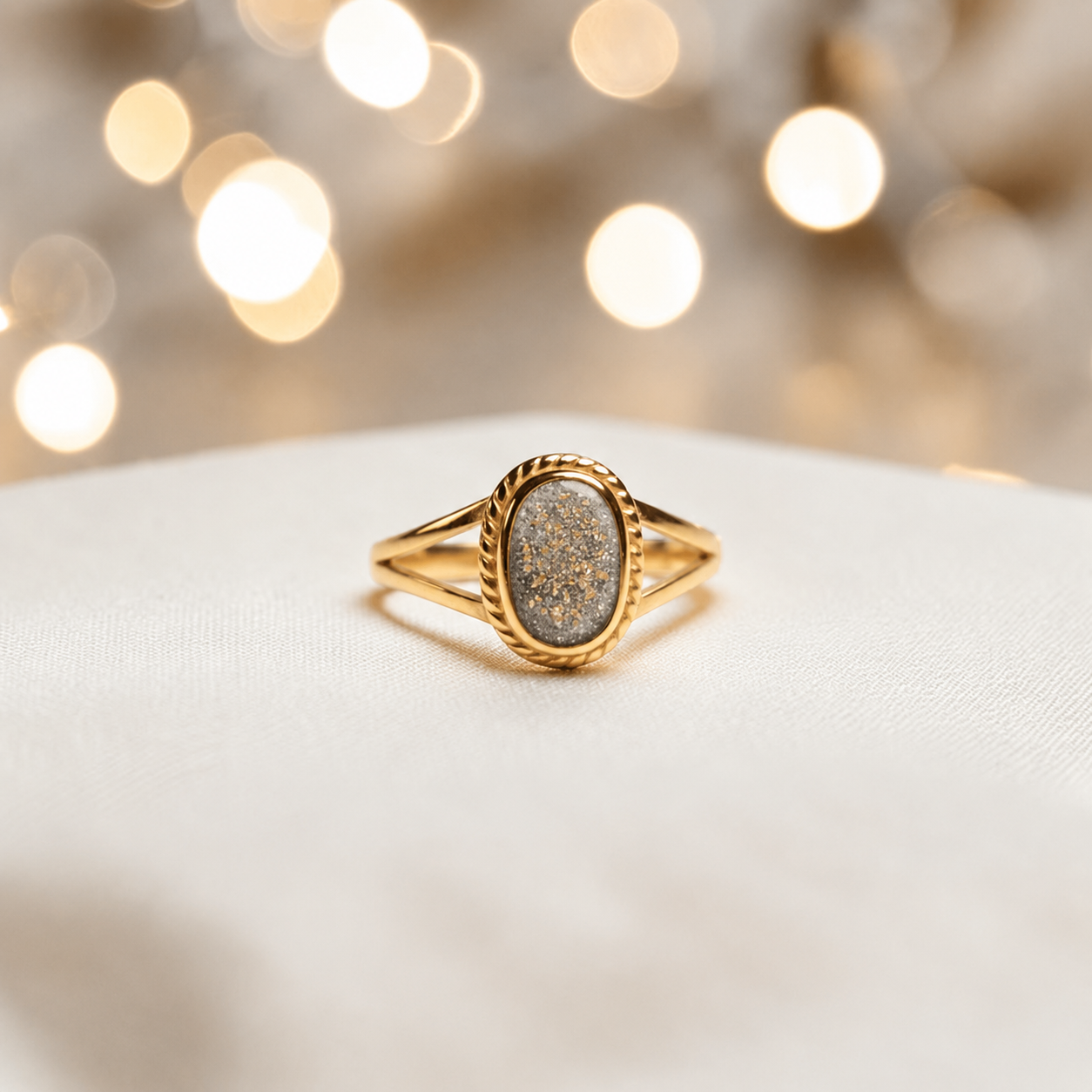 Natural Ash Ayla, 9ct gold oval memorial ring, handcrafted in Lancashire, UK – by Keepsake Memorial Jewellery