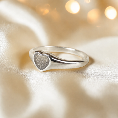 Eden Heart shaped memorial ashes ring in natural ash,  handcrafted in Lancashire, UK.