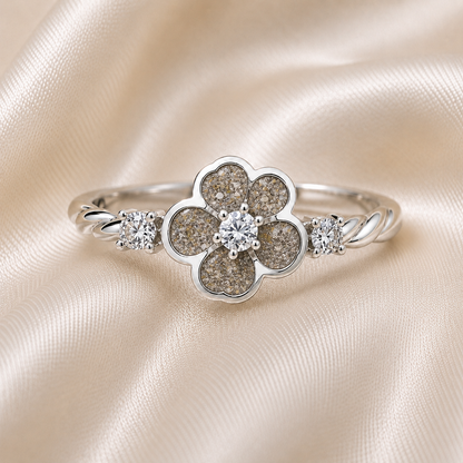 Natural ash Forget Me Not memorial ring in 925 sterling silver – Keepsake Memorial Jewellery