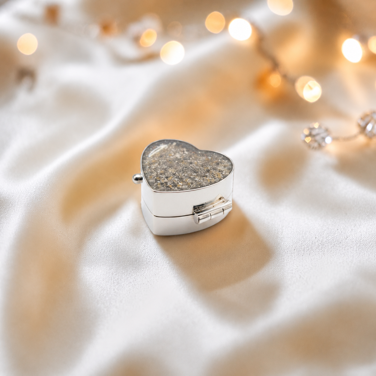 Sterling silver ashes heart trinket box in natural ash, handcrafted in Lancashire, UK - by Keepsake Memorial Jewellery