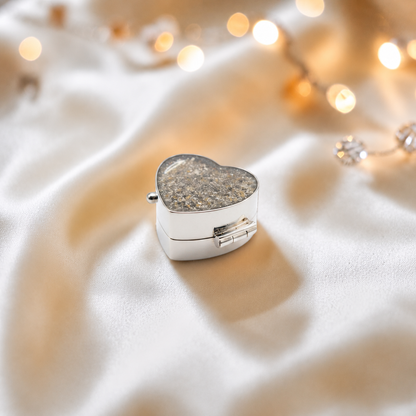 Sterling silver ashes heart trinket box in natural ash, handcrafted in Lancashire, UK - by Keepsake Memorial Jewellery