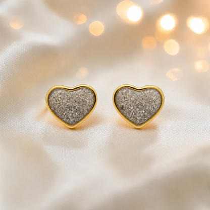 Natural Ash Helene 9ct gold heart earrings, handcrafted in Lancashire, UK – by Keepsake Memorial Jewellery
