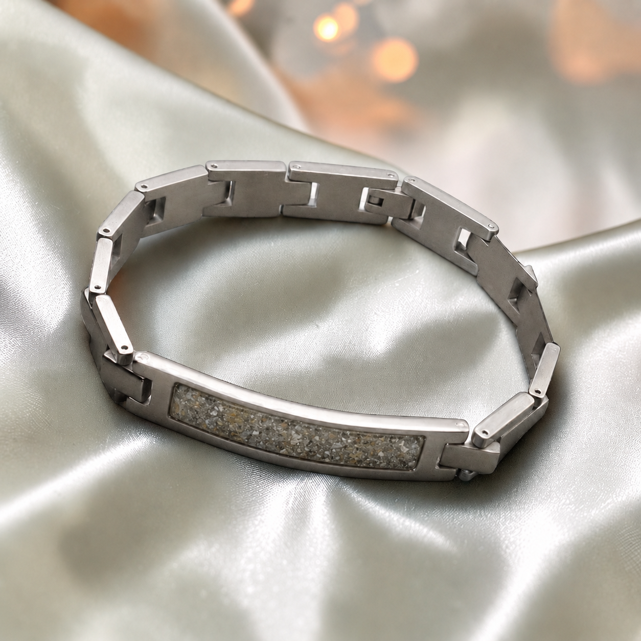 Natural ash stainless steel link ID memorial ashes bracelet – Keepsake Memorial Jewellery