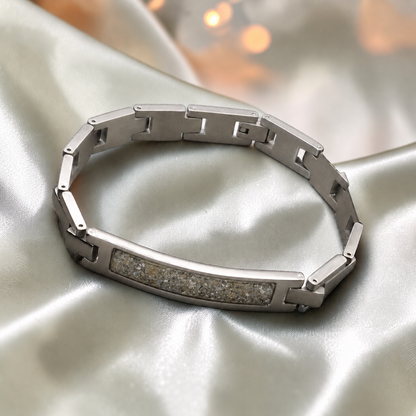 Natural ash stainless steel link ID memorial ashes bracelet – Keepsake Memorial Jewellery