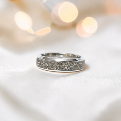 Natural ash Obsidian men's sterling silver wide channel memorial band ring, 6mm wide, handcrafted in Lancashire UK by Keepsake Memorial Jewellery