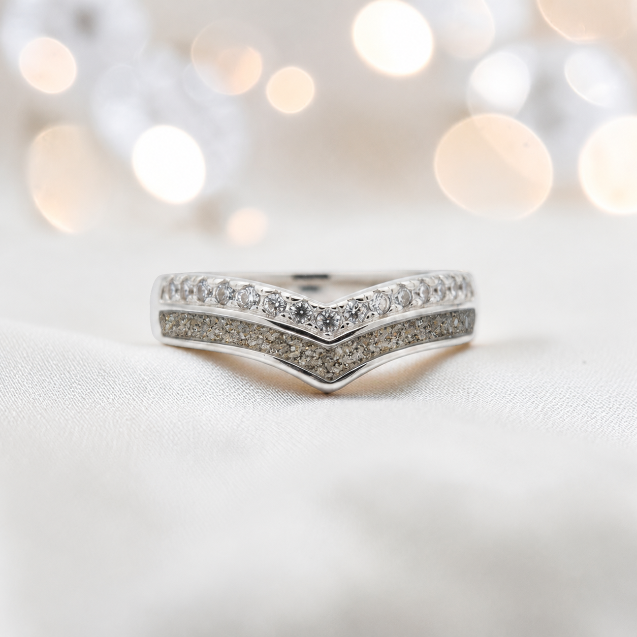 Keepsake Memorial Silver Sophia Ashes Ring in natural ash  - Handcrafted in the UK