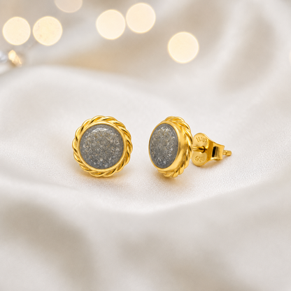 Natural Ash Tala 9ct gold flower earrings, handcrafted in Lancashire, UK – by Keepsake Memorial Jewellery