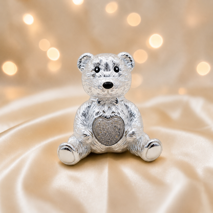 Stainless steel ted memorial bear,  in natural ash, handcrafted in Lancashire UK - by Keepsake Memorial Jewellery