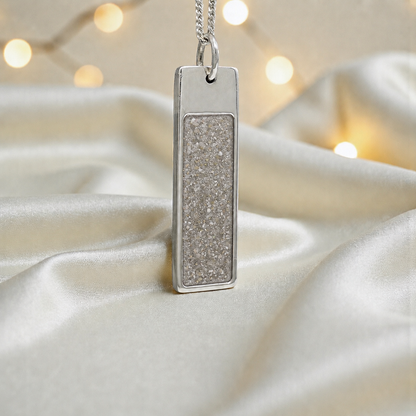 Natural ash Valour men's sterling silver memorial pendant, handcrafted in Lancashire UK by Keepsake Memorial Jewellery