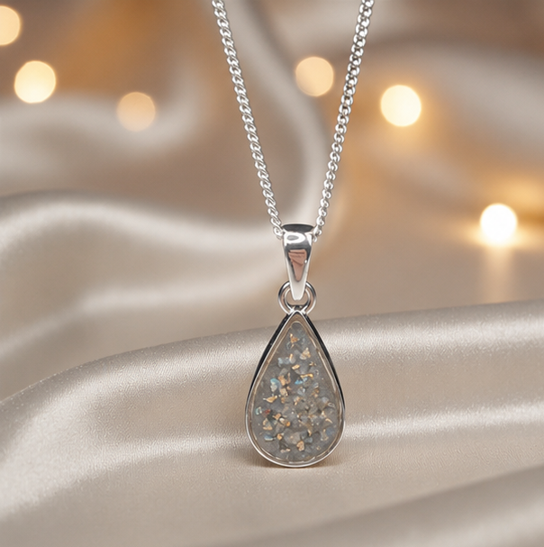 Keepsake Memorial Silver Ladies Teardrop Shape Ashes Pendant - Vega