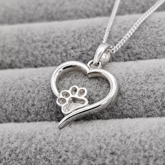 Pawprint Hollow Heart 925 Silver Pendant