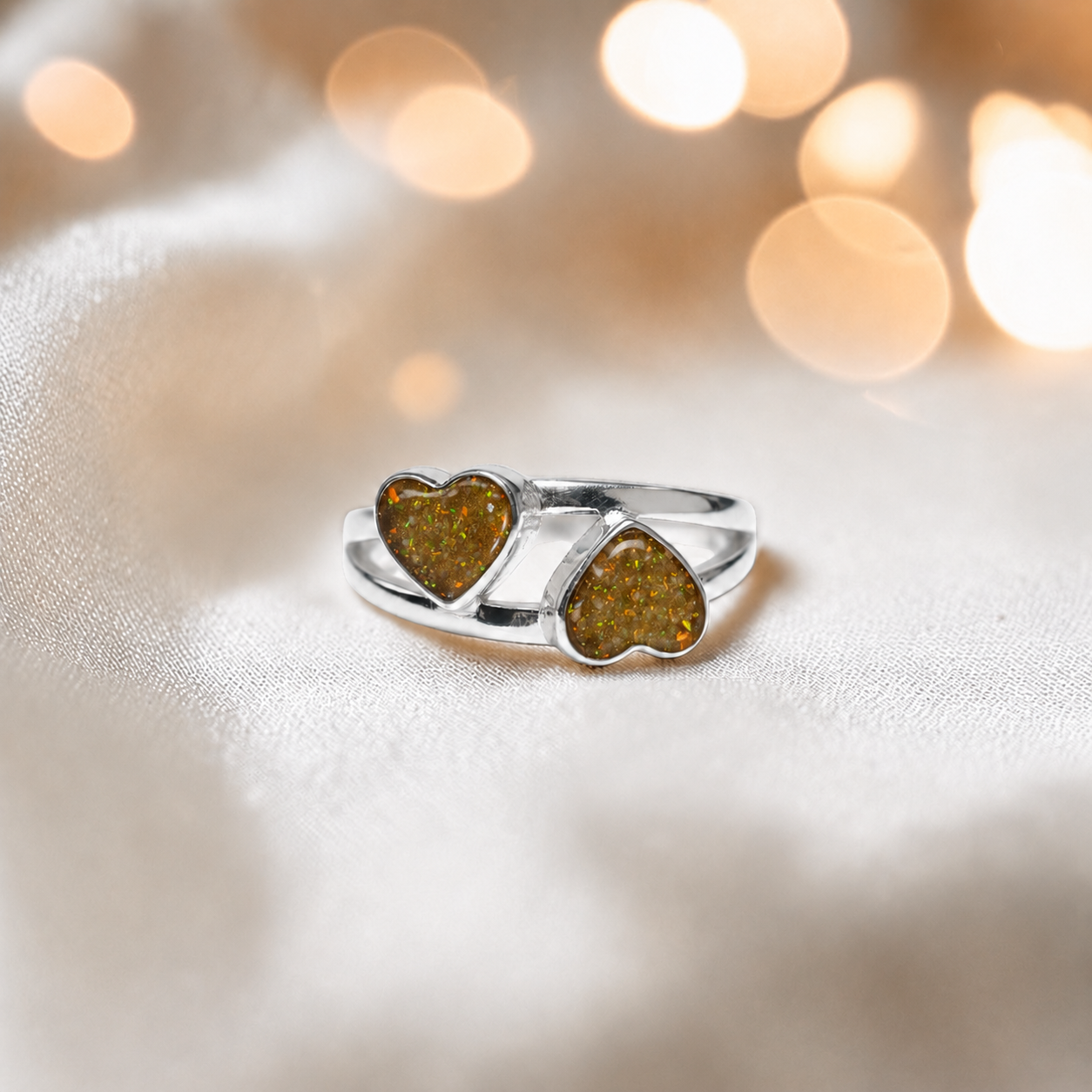 Keepsake Memorial alouette ashes ring, in gold olive, handcrafted in Lancashire, uk
