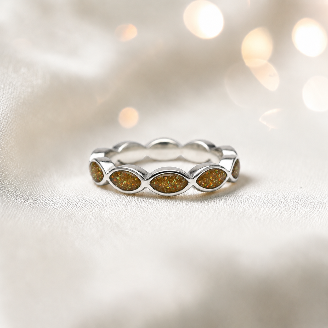 Keepsake Memorial Silver Amara Ashes Ring in Gold Olive - Handcrafted in the UK