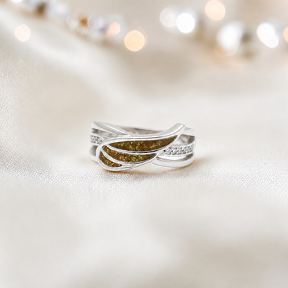 Keepsake Memorial Silver Angelica Ashes Ring in Gold Olive - Handcrafted in the UK