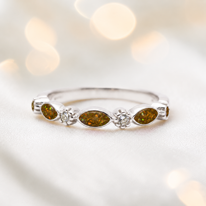 Keepsake Memorial Silver Arabella Half-Band Marquise Ashes Ring in Gold Olive  — handcrafted in Lancashire, UK