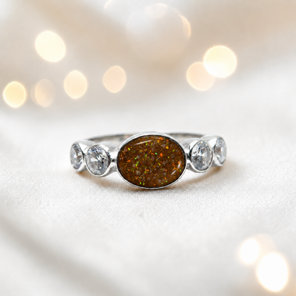 Keepsake Memorial Silver Arcadia Ashes Ring in Gold Olive  - Handcrafted in the UK
