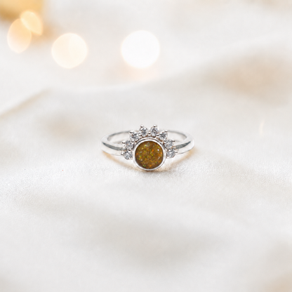 Keepsake Memorial Silver Aurora Ashes Ring in Gold Olive  - Handcrafted in the UK