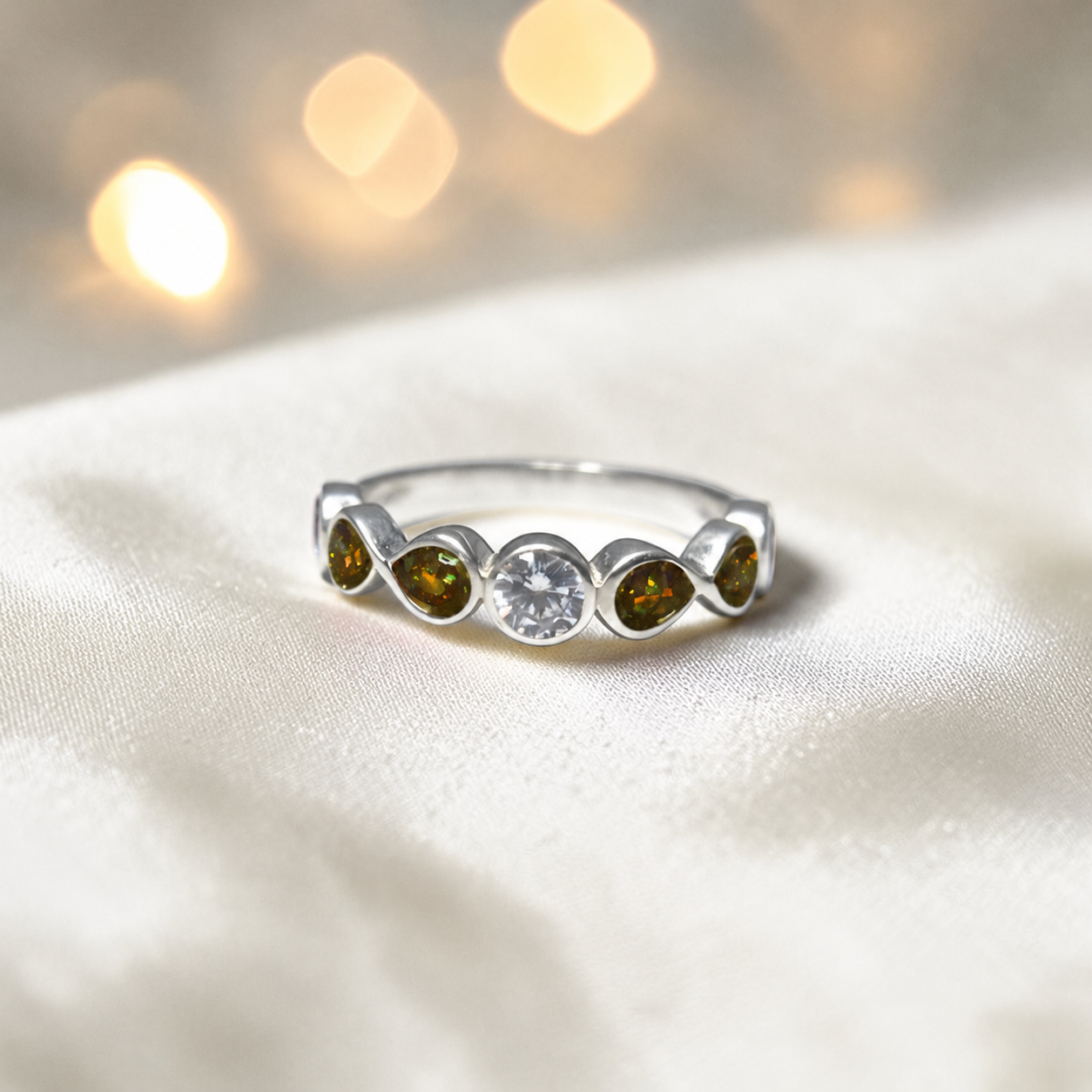Keepsake Memorial Silver Celestina Ashes Ring in Gold Olive - Handcrafted in the UK