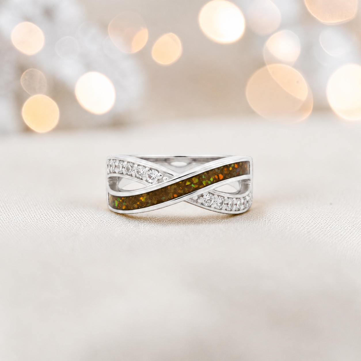Keepsake Memorial Silver Elsie Ashes Ring in gold olive - Handcrafted in the UK