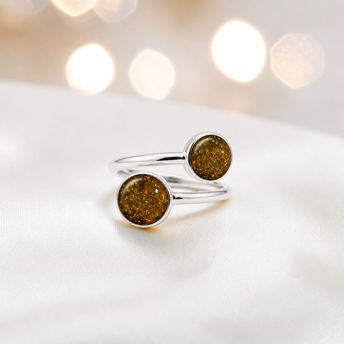 Keepsake Memorial Silver Elysia Ashes Ring in Gold Olive  - Handcrafted in the UK