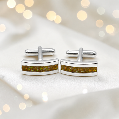Gold olive silver Ember memorial ashes cufflinks, handcrafted in Lancashire UK