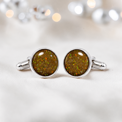 Gold olive silver Eterna memorial ashes cufflinks, handcrafted in Lancashire UK
