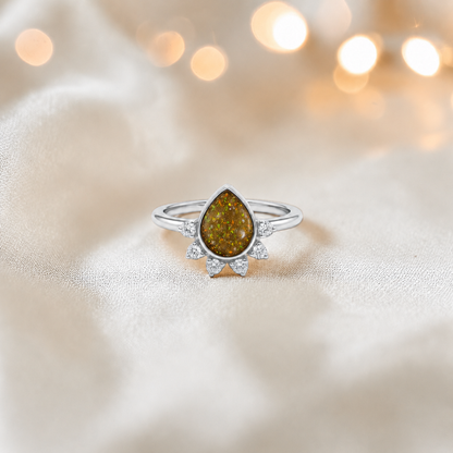Keepsake Memorial Silver Eternelle Ashes Ring in Gold Olive  - Handcrafted in the UK