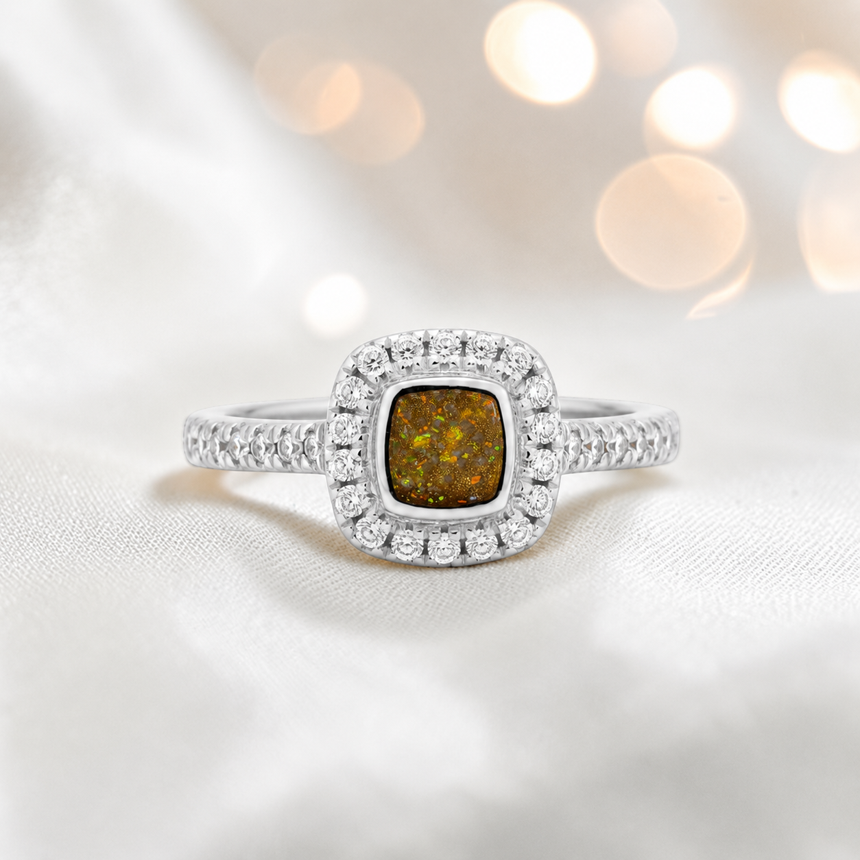 Keepsake Memorial Silver Florence Ashes Ring in gold olive- Handcrafted in the UK