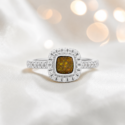 Keepsake Memorial Silver Florence Ashes Ring in gold olive- Handcrafted in the UK
