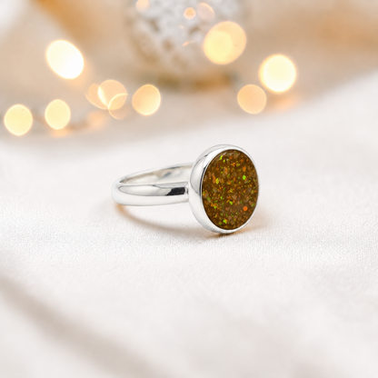 Keepsake Memorial Silver Gabrielle Ashes Ring in Gold Olive - Handcrafted in the UK