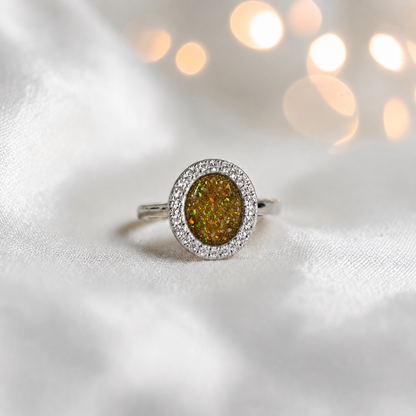 Keepsake Memorial Silver Halo Ashes Ring in Gold Olive  - Handcrafted in the UK