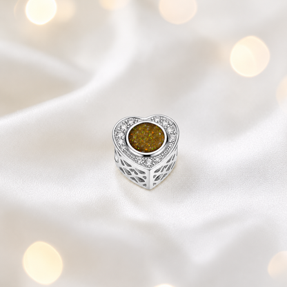Gold olive Sterling silver heart of memories ashes memorial charm, handcrafted in Lancashire by keepsake memorial